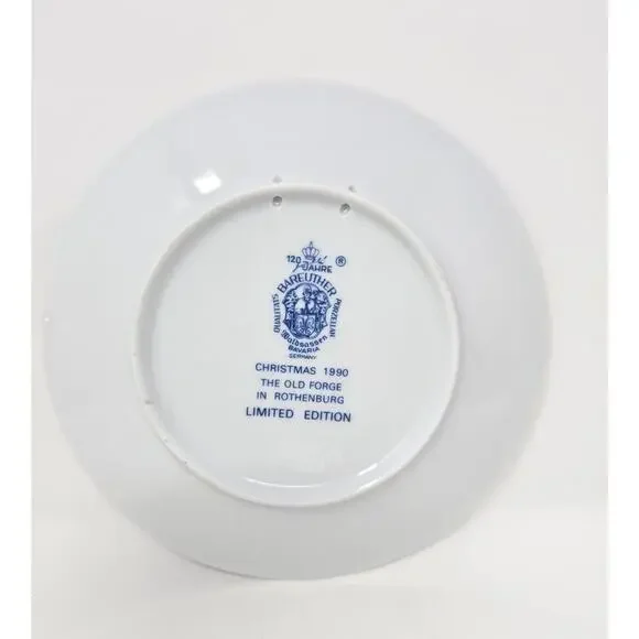 1990 BAREUTHER Christmas Plate The Old Forge In Rothenberg Vintage German Decor - Picture 2 of 9
